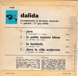 [Pochette de Pars (DALIDA) - verso]