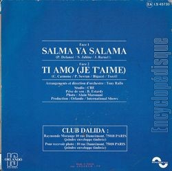 [Pochette de Salma ya salama (DALIDA) - verso]