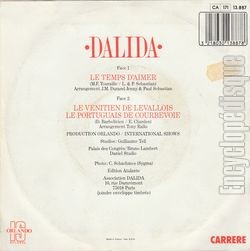 [Pochette de Le temps d’aimer (DALIDA) - verso]