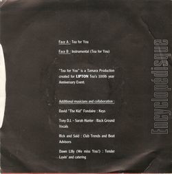 [Pochette de Lipton - T.4.U tea for you (PUBLICIT) - verso]