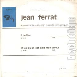 [Pochette de Ce qu’on est bien mon amour - indien (Jean FERRAT) - verso]