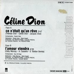 [Pochette de Ce n’tait qu’un rve (Cline DION) - verso]