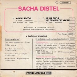 [Pochette de Ainsi soit-il (Sacha DISTEL) - verso]