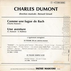 [Pochette de Comme une fugue de Bach (Charles DUMONT) - verso]