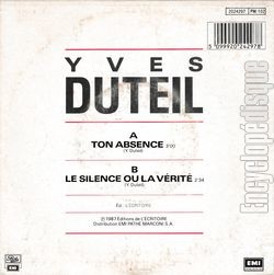 [Pochette de Ton absence (Yves DUTEIL) - verso]