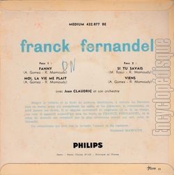 [Pochette de Fanny (Franck FERNANDEL) - verso]