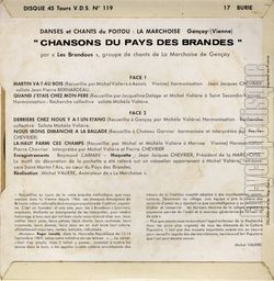 [Pochette de Chansons du Pays des Brandes n2 (Les BRANDOUS (La Marcchoise de Genay)) - verso]