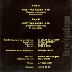 [Pochette de C’est pas facile (Freddy UHLIR) - verso]