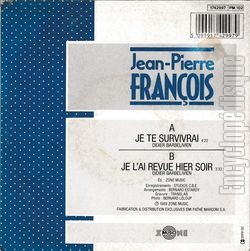 [Pochette de Je te survivrai (Jean-Pierre FRANOIS) - verso]