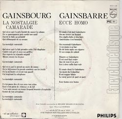 [Pochette de Ecce homo (Serge GAINSBOURG) - verso]