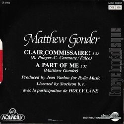 [Pochette de Matthew GONDER -  Clair, commissaire !  (Matthew GONDER) - verso]