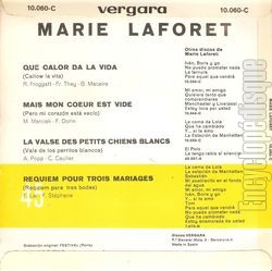 [Pochette de Que calor la vida (Marie LAFORT) - verso]