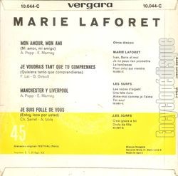 [Pochette de Mi amor mi amigo (version espagnole) (Marie LAFORT) - verso]