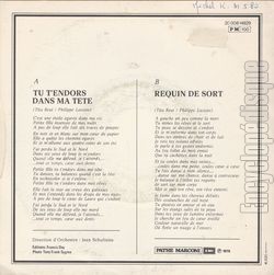 [Pochette de Tu t’endors dans ma tte (Philippe LACOSTE) - verso]