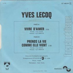 [Pochette de Vivre d’aimer (Yves LECOQ) - verso]