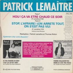 [Pochette de Hou ! a va tre chaud ce soir (Patrick LEMATRE) - verso]