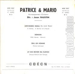 [Pochette de Arrivederci Roma (PATRICE et MARIO) - verso]