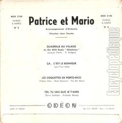 [Pochette de Quadrille au village (PATRICE et MARIO) - verso]