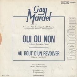 [Pochette de Oui ou non (Guy MARDEL) - verso]