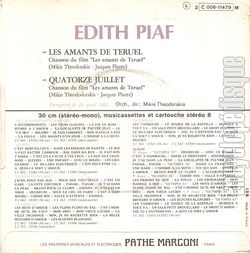 [Pochette de Les  amants de Truel (dith PIAF) - verso]