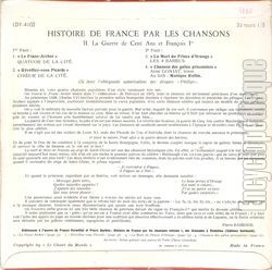 [Pochette de N 2 - La guerre de cent ans et Franois 1er (HISTOIRE DE FRANCE PAR LES CHANSONS) - verso]