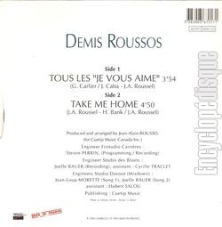 [Pochette de tous les "je vous aime" (Demis ROUSSOS) - verso]