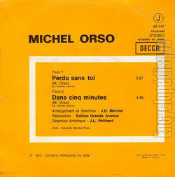 [Pochette de Perdu sans toi (Michel ORSO) - verso]