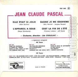 [Pochette de Elle tait si jolie (Jean-Claude PASCAL) - verso]