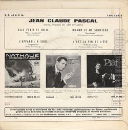 [Pochette de Elle tait si jolie (Jean-Claude PASCAL) - verso]