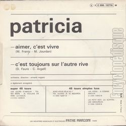 [Pochette de Aimer c’est vivre (PATRICIA) - verso]