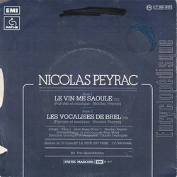 [Pochette de Le vin me saoule (Nicolas PEYRAC) - verso]