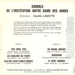 [Pochette de Tece Voda, Tece (CHORALE de l’NSTITUTION NOTRE DAME DES ANGES  ST AMAND-LES-EAUX) - verso]