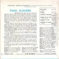 [Pochette de Paul Claudel (POTES D’AUJOURD’HUI) - verso]