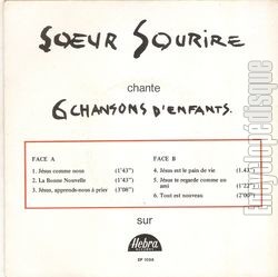 [Pochette de 6 chansons d’enfants (SOEUR SOURIRE) - verso]