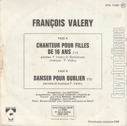 [Pochette de Chanteur pour fille de 16 ans (Franois VALRY) - verso]