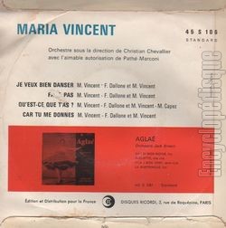 [Pochette de Je veux bien danser (Maria VINCENT) - verso]