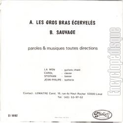 [Pochette de Les gros bras cervels / Sauvage (TOUTES DIRECTIONS) - verso]