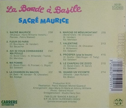 [Pochette de Sacr Maurice (La BANDE  BASILE) - verso]