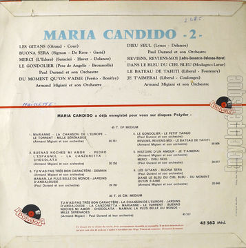 [Pochette de Les gitans, Buena sera, Dieu seul… (Maria CANDIDO) - verso]