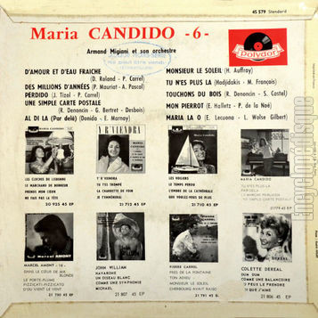 [Pochette de Ton adieu, Al di la, Perdido… - 6 (Maria CANDIDO) - verso]