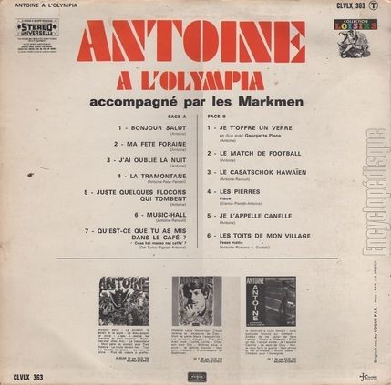 [Pochette de Antoine  l’Olympia (ANTOINE) - verso]