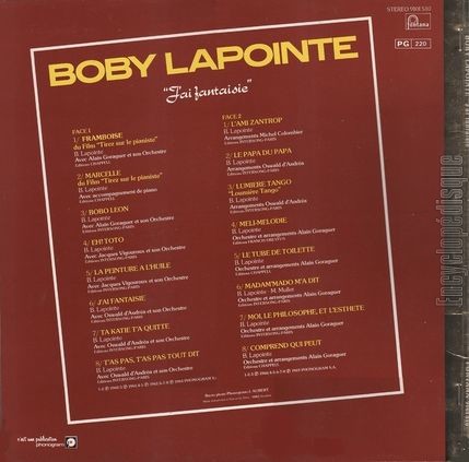 [Pochette de J’ai fantaisie (Boby LAPOINTE) - verso]