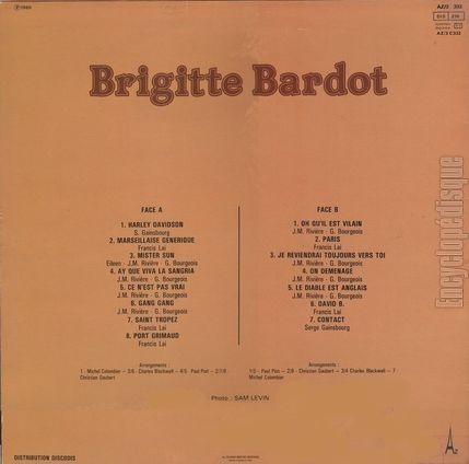 [Pochette de Harley Davidson / Mister Sun (Brigitte BARDOT) - verso]