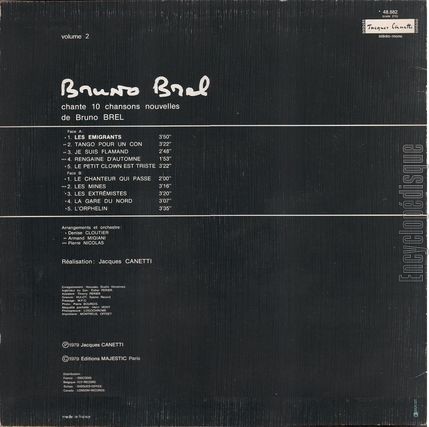 [Pochette de Bruno Brel N 2 (Bruno BREL) - verso]