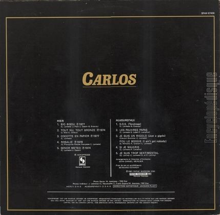 [Pochette de Hier… Aujourd’hui (CARLOS) - verso]