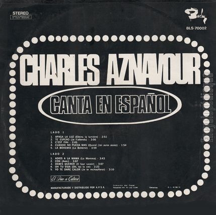 [Pochette de Charles Aznavour canta en espaol (Charles AZNAVOUR) - verso]