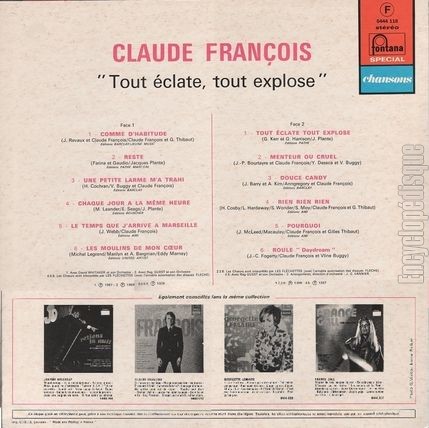 [Pochette de Tout clate tout explose (Claude FRANOIS) - verso]