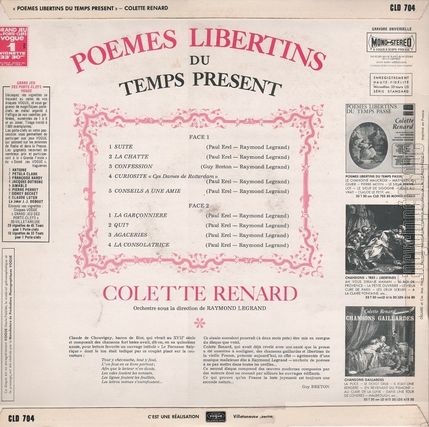 [Pochette de Pomes libertins du temps prsent (Colette RENARD) - verso]