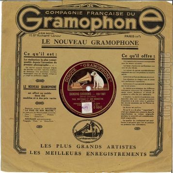 [Pochette de Paul Whiteman et son orchestre -  Shaking the blues away / Dancing shadows  (Gramophone K) - verso]