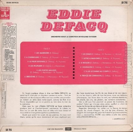 [Pochette de Les mariniers, Le moujik, L’andalou… (Eddie DEFACQ) - verso]